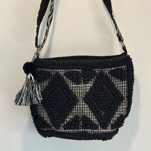 Black and White Woven Shoulder Bag
